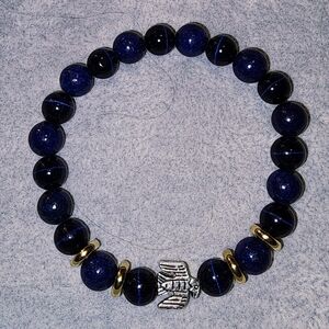 10mm Lapis Lazul Tigers Eye & Lapis Lazul Bracelet with Silver and Gold Accents